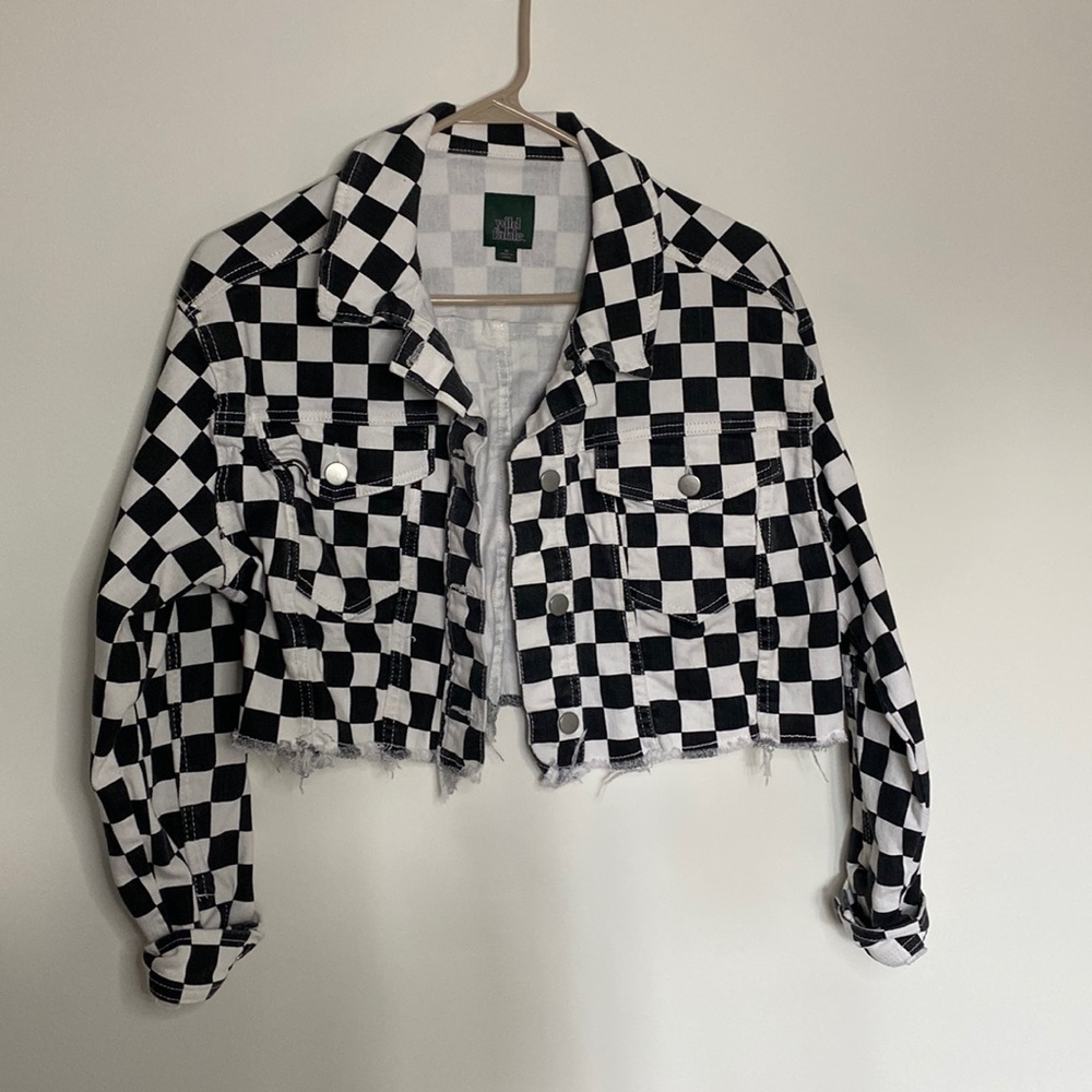 Checkered Cropped Jean Jacket